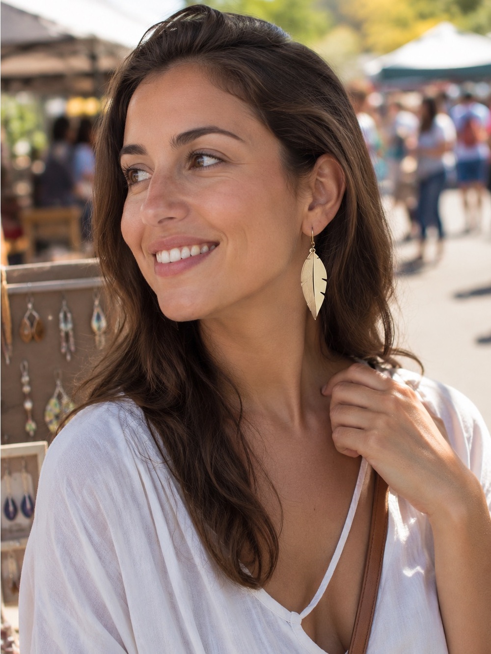 Wood & Metal Mix Boho Leaf Earrings With French Hooks